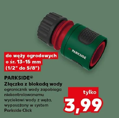 Złączka z blokadą wody PARKSIDE do węży ogrodowych o śr. 13-15mm (1/2" do 5/8") promocja w Kaufland