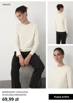 Bawełniany longsleeve w kolorze kremowym Greenpoint promocja w Greenpoint
