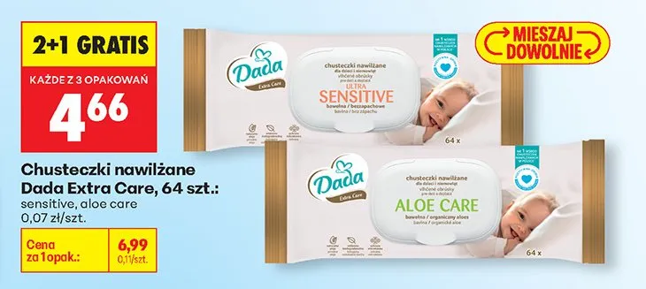 Chusteczki nawilżane Extra Care sensitive promocja w Biedronka