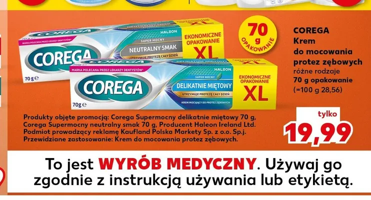 Krem do mocowania protez zębowych Corega Super Mocny Delikatnie Miętowy promocja w Kaufland