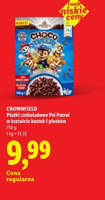Płatki czekoladowe Psi Patrol w kształcie kostek i piesków Crownfield promocja w Lidl