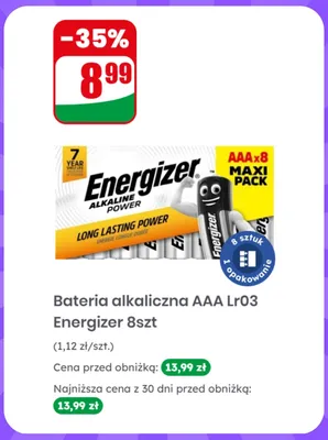 Bateria alkaliczna AAA Lr03 Energizer 8-pak promocja w Dino