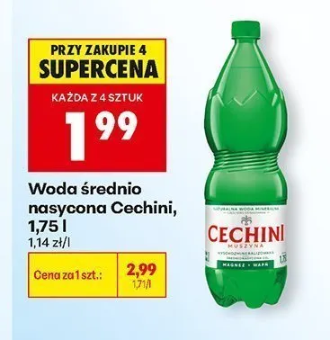 Woda mineralna średnio nasycona Cechini promocja w Biedronka