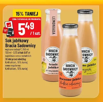 Sok jabłkowy Bracia Sadownicy tłoczone jabłko kwaśne odmiany promocja w POLOmarket