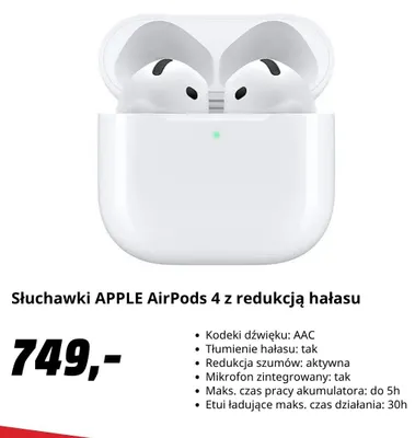 Słuchawki Apple AirPods 4 z redukcją hałasu promocja w Media Markt