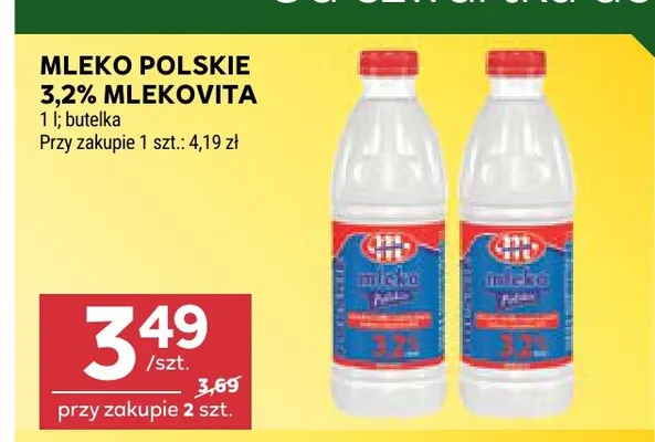 Mleko polskie Mlekovita 3,2% promocja w Stokrotka