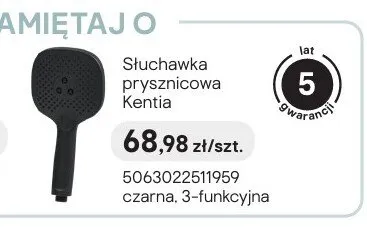 Słuchawka prysznicowa Kentia czarna promocja w Castorama