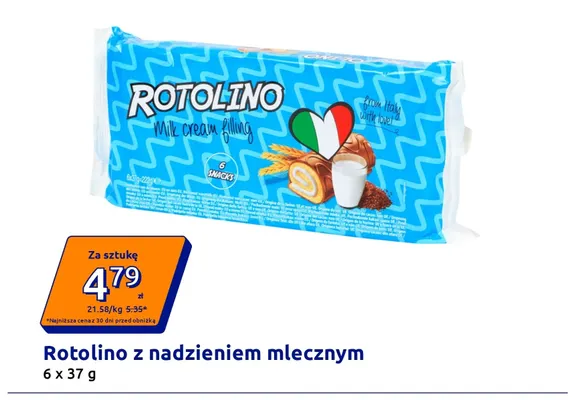 Ciastka Rotolino z nadzieniem mlecznym 6-pak promocja w Action