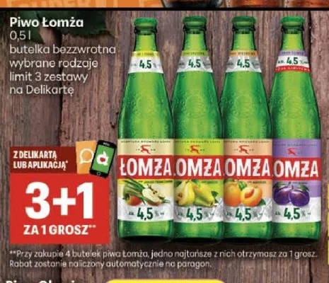 Piwo Łomża 4,5% Gruszka promocja w Delikatesy Centrum