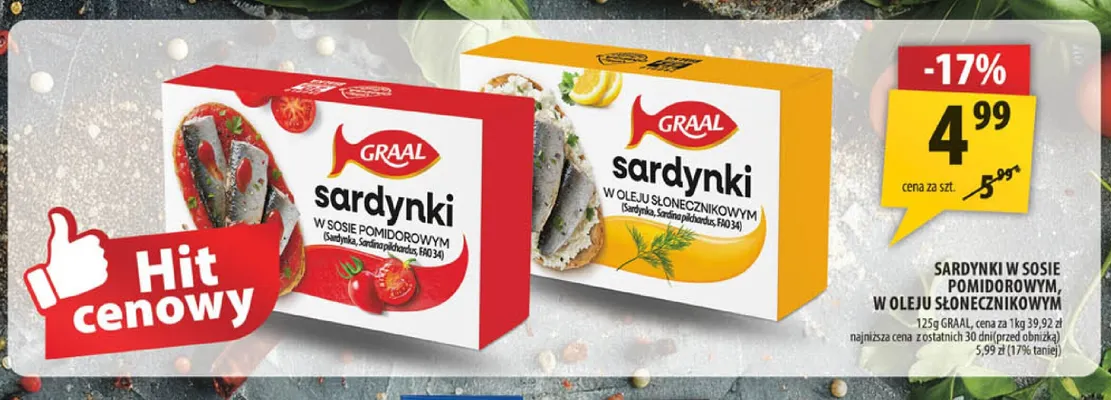 Sardynki w sosie pomidorowym Graal promocja w Arhelan