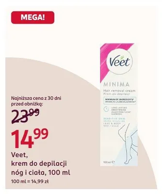 Krem do depilacji nóg i ciała Veet promocja w Rossmann