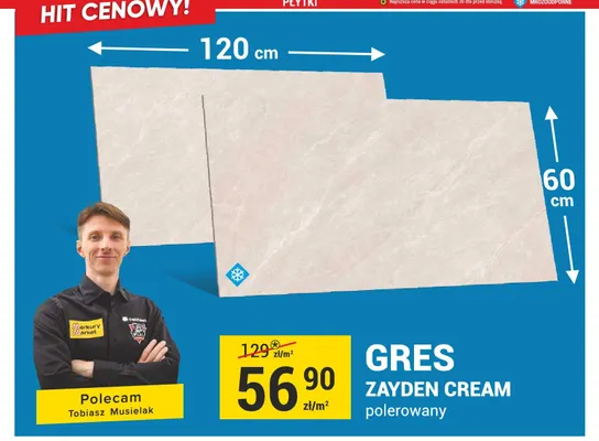 Gres Zayden Cream polerowany 60x120 cm promocja w Merkury Market