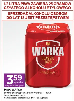 Piwo Warka Classic puszka promocja w Stokrotka