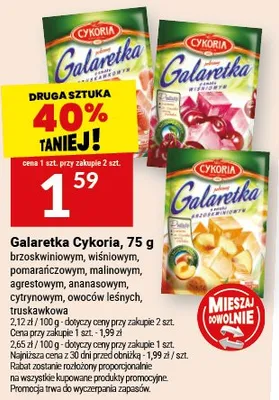 Galaretka Cykoria 75g brzoskwiniowym, wiśniowym, pomarańczowym, malinowym, agrestowym, ananasowym, cytrynowym, owoców leśnych, truskawkowa promocja w Twój Market