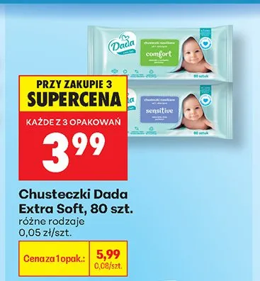 Chusteczki nawilżane Dada Extra Soft Sensitive promocja w Biedronka