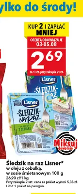 Śledzik na raz Lisner w sosie śmietanowym promocja w LEWIATAN