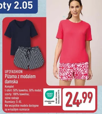 Piżama z modałem damska komplet t-shirt: 50% bawełna, 50% modal; szorty: 100% bawełna; różne rodzaje promocja w Aldi