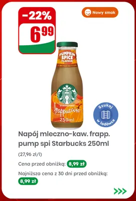 Napój mleczno-kawowy Frappuccino Pumpkin Spice Starbucks promocja w Dino