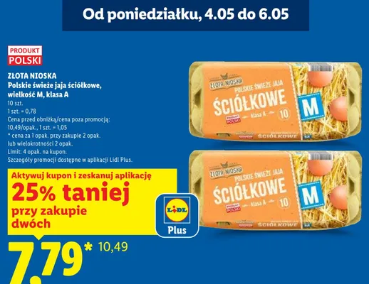 Jaja świeże ściółkowe polskie wielkość M klasa A Złota Nioska promocja w Lidl