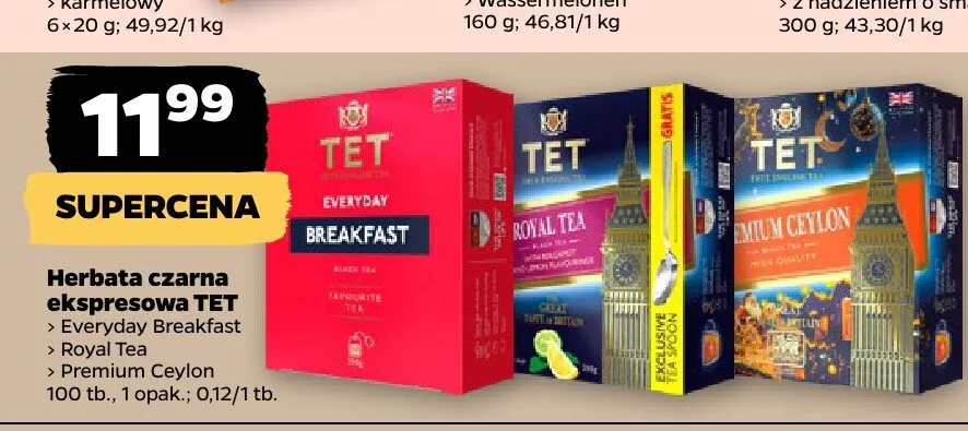 Herbata czarna ekspresowa Everyday Breakfast TET promocja w Netto