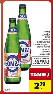 Piwo bezalkoholowe Łomża Radler Kwaśne Porzeczki promocja w Carrefour Market