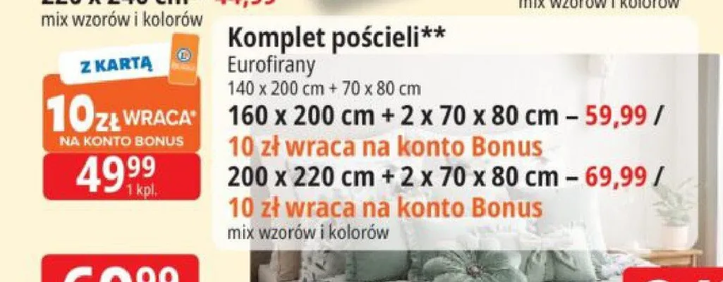Komplet pościeli Eurofirany 160x200cm + 2x70x80cm promocja w Leclerc