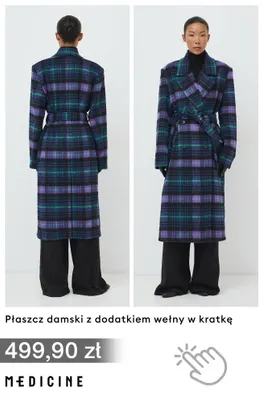 Płaszcz damski z dodatkiem wełny w kratkę Medicine promocja w Medicine