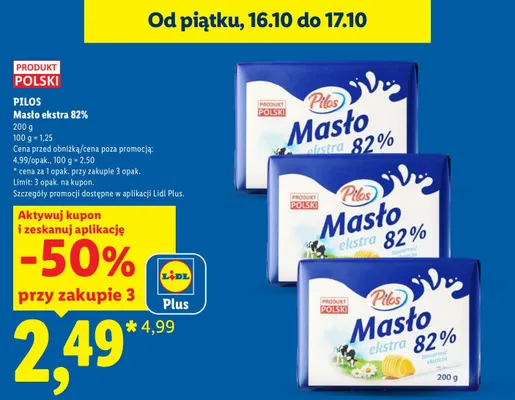 Masło ekstra Pilos 82% promocja w Lidl