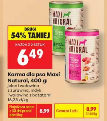 Karma dla psa Maxi Natural jeleń i wołowina z żurawiną promocja w Biedronka