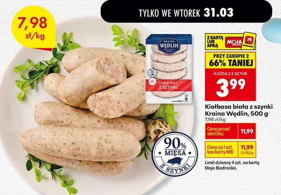 Kiełbasa biała z szynki promocja w Biedronka
