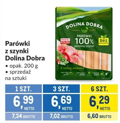 Parówki z szynki Dolina Dobra promocja w Makro
