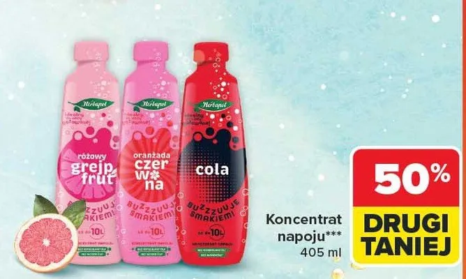 Koncentrat napoju różowy grejpfrut Herbapol promocja w Carrefour