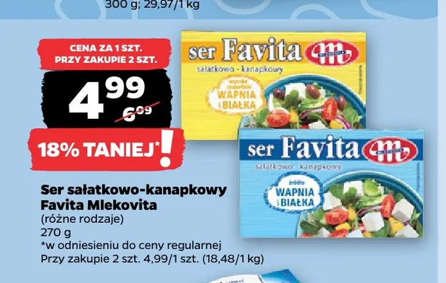 Ser sałatkowo-kanapkowy Favita Mlekovita promocja w Netto