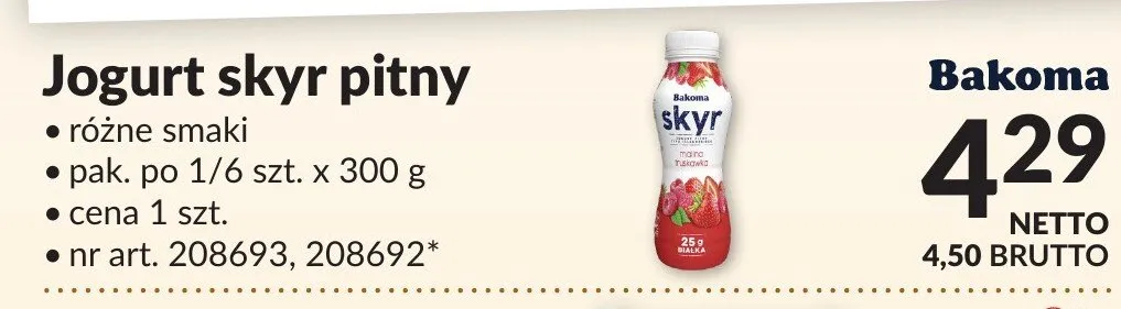 Jogurt skyr pitny Bakoma promocja w Makro