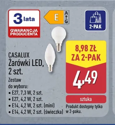 Żarówki LED 2-pak E27 7,3W Casalux promocja w Aldi