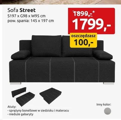Sofa Street S197xG98xW95cm pow. spania: 145x197cm promocja w Black Red White