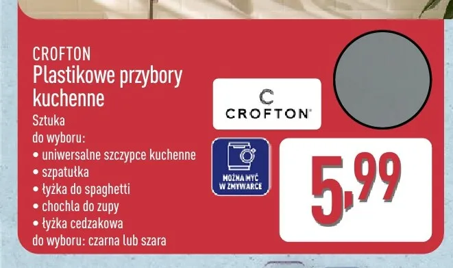 Plastikowe przybory kuchenne Crofton promocja w Aldi