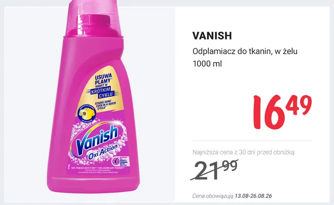 Odplamiacz do tkanin w żelu Vanish promocja w Rossmann