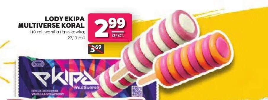 Lody Ekipa Multiverse Koral wanilia i truskawka promocja w Stokrotka