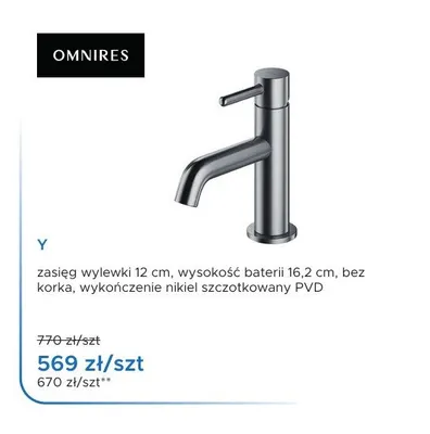 Bateria umywalkowa stojąca Omnires Y nikiel szczotkowany PVD promocja w Blu Salony Łazienek