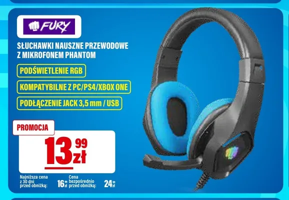 Słuchawki nauszne przewodowe z mikrofonem Fury Phantom promocja w RTV EURO AGD