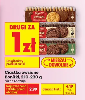 Ciastka owsiane Bonitki różne rodzaje Bahlsen promocja w Biedronka