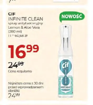Spray antybakteryjny Infinite Clean Lemon & Aloe Vera Cif promocja w Drogerie Jawa