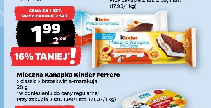 Mleczna Kanapka Kinder Ferrero brzoskwinia-marakuja promocja w Netto