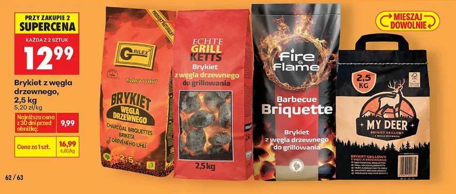 Brykiet z węgla drzewnego 2,5 kg promocja w Biedronka