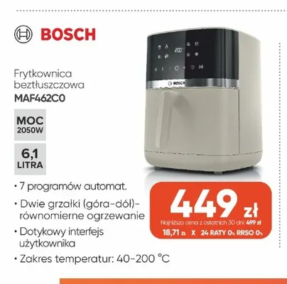 Frytkownica beztłuszczowa Bosch MAF462CO promocja w Max Elektro