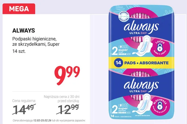 Podpaski higieniczne, ze skrzydełkami, Super promocja w Rossmann