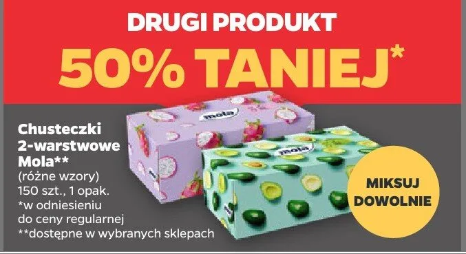 Chusteczki 2-warstwowe, różne wzory DRUGIE -50% Mola promocja w Netto