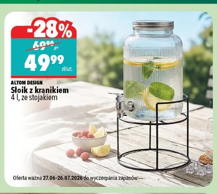 Słoik z kranikiem ze stojakiem Altom Design 4 l promocja w Biedronka Home