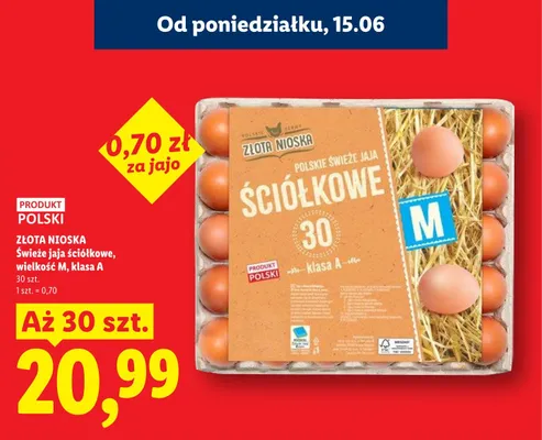 Świeże jaja ściółkowe wielkość M klasa A Złota Nioska promocja w Lidl